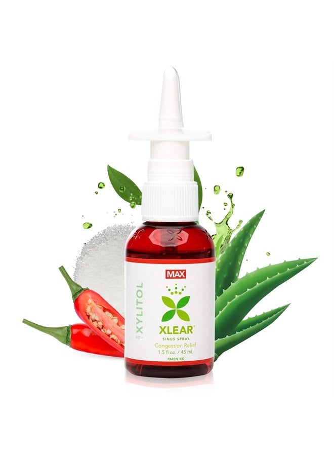 Xlear MAX Saline Nasal Spray, Natural Formula with Xylitol, Capsicum and Aloe, Nasal Decongestant for Sinus Pressure, Headache, Dry Nose for Kids and Adults, 1.5 fl oz (Pack of 3) - Image 1