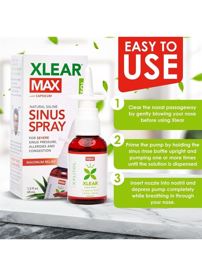 Xlear MAX Saline Nasal Spray, Natural Formula with Xylitol, Capsicum and Aloe, Nasal Decongestant for Sinus Pressure, Headache, Dry Nose for Kids and Adults, 1.5 fl oz (Pack of 3) - Image 4