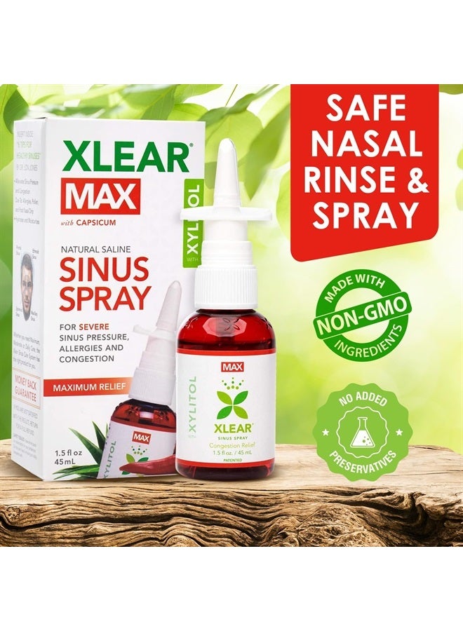 Xlear MAX Saline Nasal Spray, Natural Formula with Xylitol, Capsicum and Aloe, Nasal Decongestant for Sinus Pressure, Headache, Dry Nose for Kids and Adults, 1.5 fl oz (Pack of 3) - Image 2
