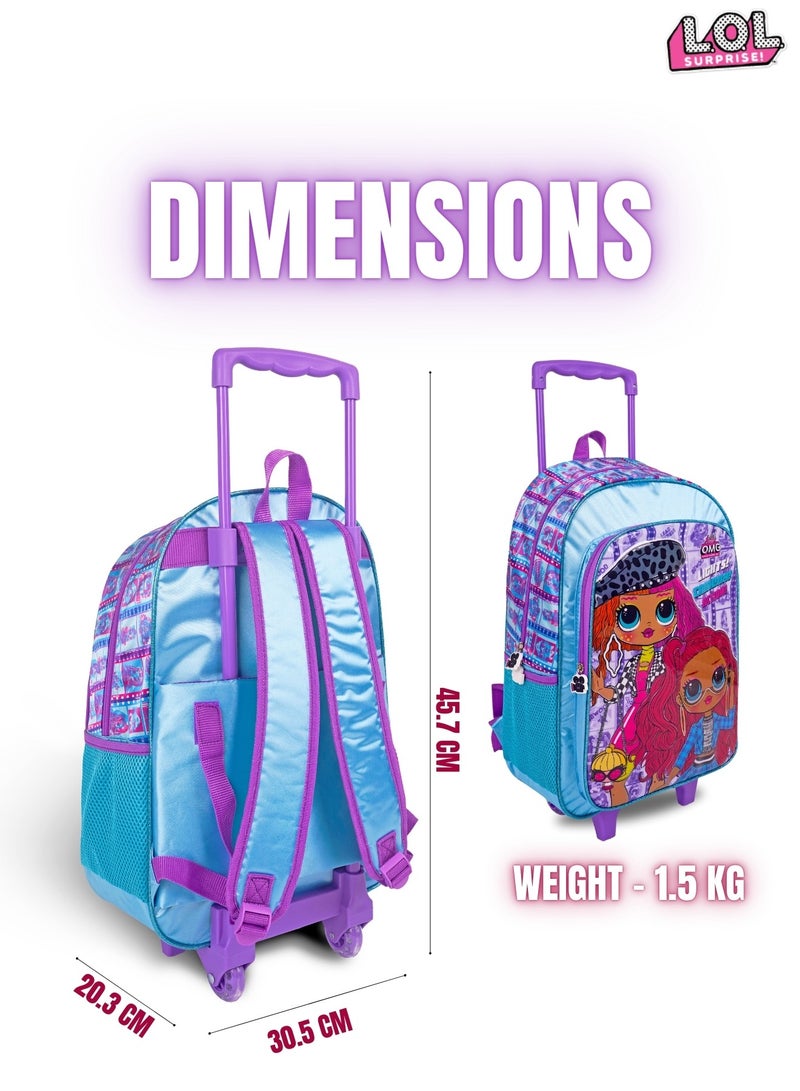 ام جي اي حقيبة مدرسية بعجلات  في  لول أوه إم جي مع زجاجة ماء وصندوق غداء وحقيبة معزولة وحافظة أقلام للبنات + - Image 5