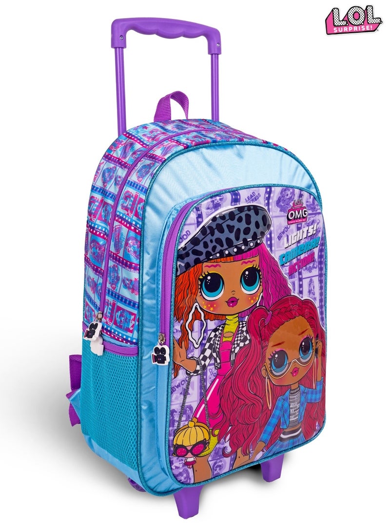 ام جي اي حقيبة مدرسية بعجلات  في  لول أوه إم جي مع زجاجة ماء وصندوق غداء وحقيبة معزولة وحافظة أقلام للبنات + - Image 2