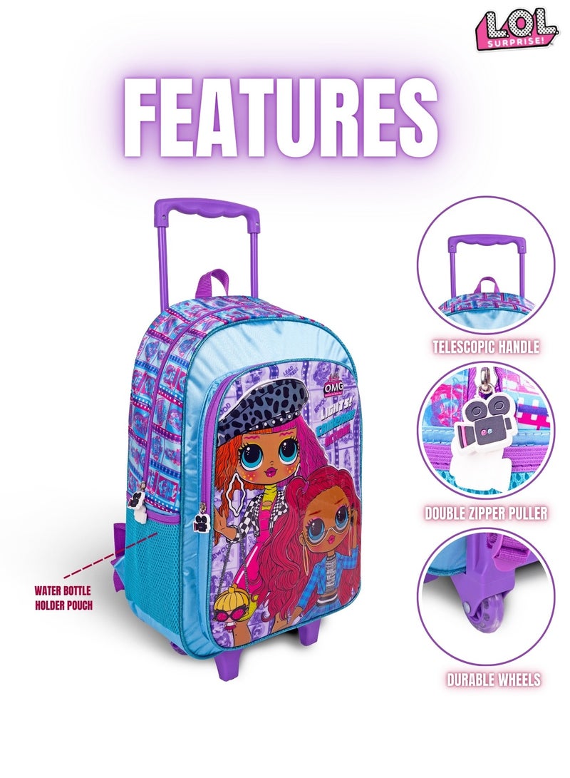 ام جي اي حقيبة مدرسية بعجلات  في  لول أوه إم جي مع زجاجة ماء وصندوق غداء وحقيبة معزولة وحافظة أقلام للبنات + - Image 3