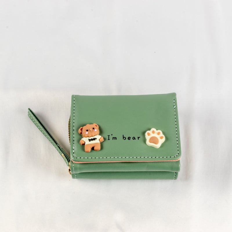 Leather Flip Wallet & Card Holder with Multiple Pockets - Green - Image 1