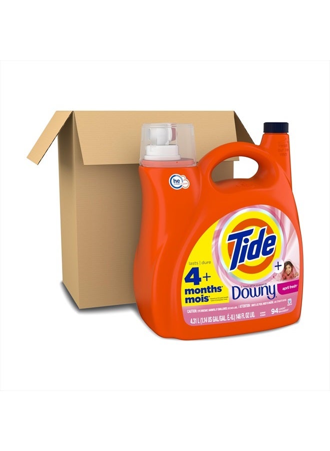 Tide منظف الغسيل السائل داوني بلس من إبريل فريش، متوافق مع HE، 94 غسلة، 132 أونصة سائلة - Image 3