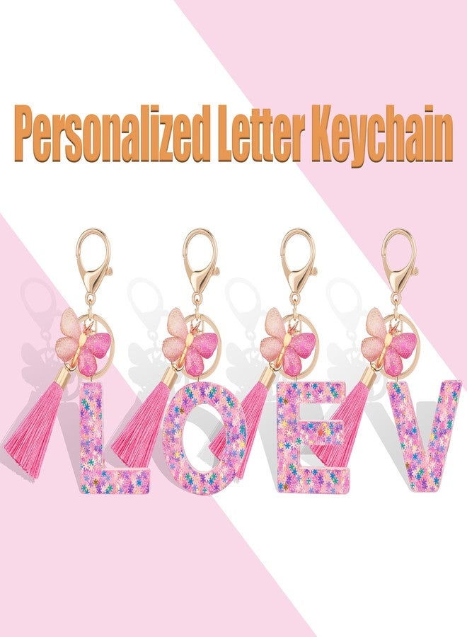 Suweibuke Cute Pink Key Chains for Women Girls, Initial Letter Keychains with Tassel, Charms for Key Purse Handbags Backpacks (Colorful Pink Butterfly-A) - Image 4