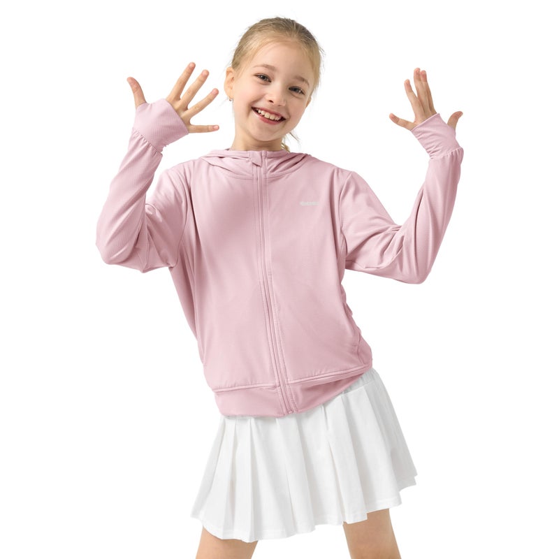 Rolanko Kids Zip Up Hoodie Sweatshirt with Thumb Holes Light Sun Protective Jacket for Girls Active TopsPink89 Y