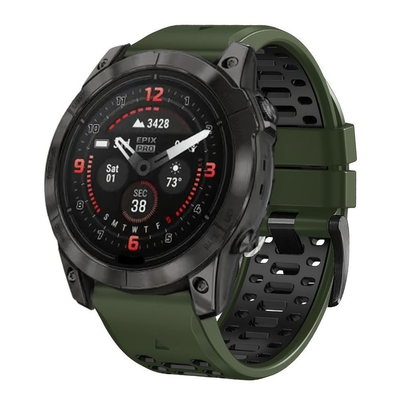 سوار ساعة كويكفيت 26 ملم لساعات Amazfit T-Rex Ultra2 51 ملم، Garmin Enduro 3/2/1، Descent G2/G1، Mk3i/Mk2i، Quatix 8/7، Fenix 8/7/6/5، Tactix - أخضر وأسود - Image 4