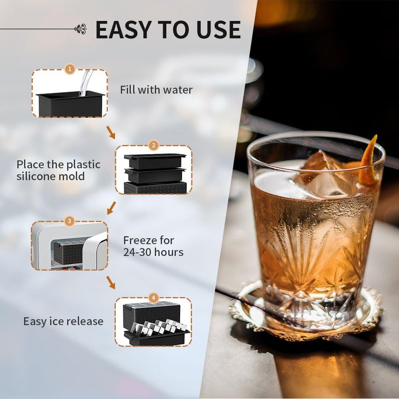 FDDBI Clear Ice Cube Tray for Whiskey: FDDBI 2Inch Clear Ice Cube Maker - Silicone Large Ice Cube Tray - Square Ice Tray for Bourbon Old Fashioned Whisky - Image 5