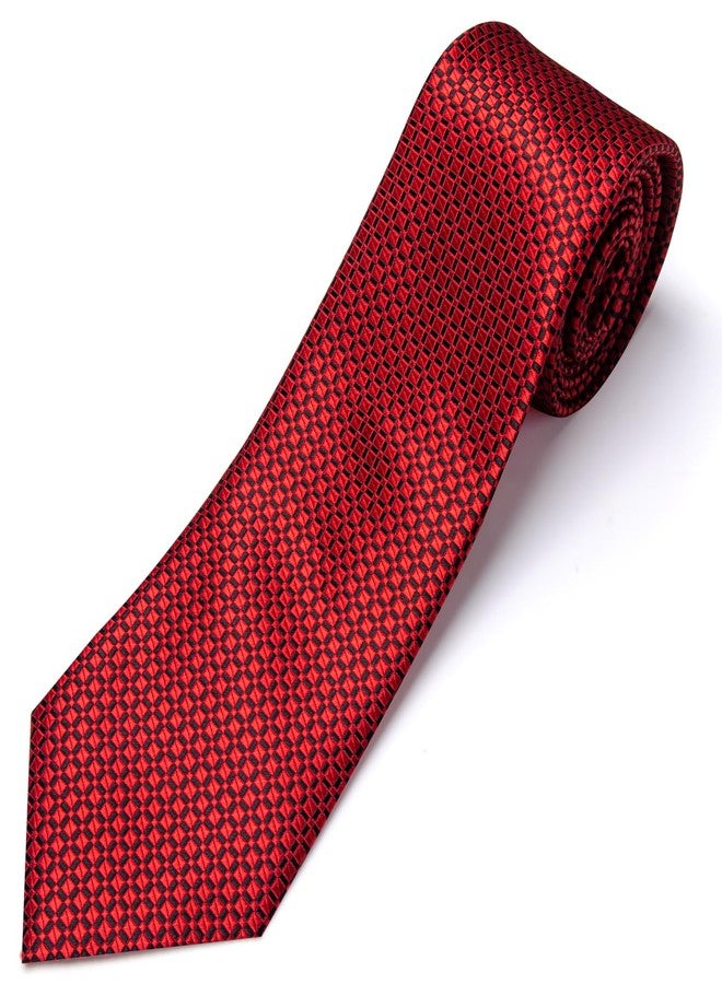 Hi-Tie Mens 70inches Tie Set Black Red Checks Extra Long Necktie for Men Cufflinks Handkerchief Big Tall Men Business Wedding - Image 5
