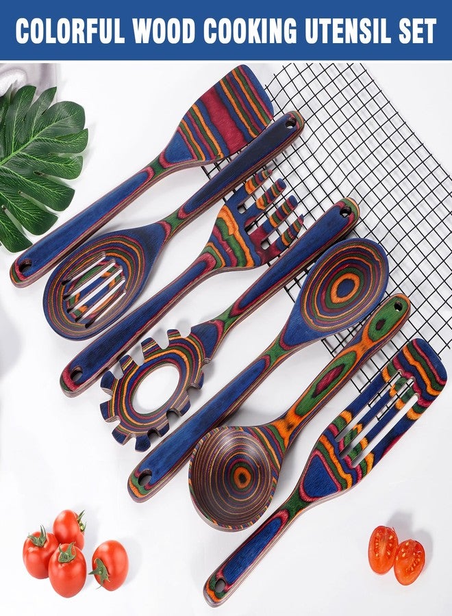 MYRAINBOW Wooden Spoons for Cooking - 7 Piece Pakkawood Kitchen Utensils Set with Spatulas, Spoons, Ladles, and Turner for Mixing, Serving & Cooking - Image 3