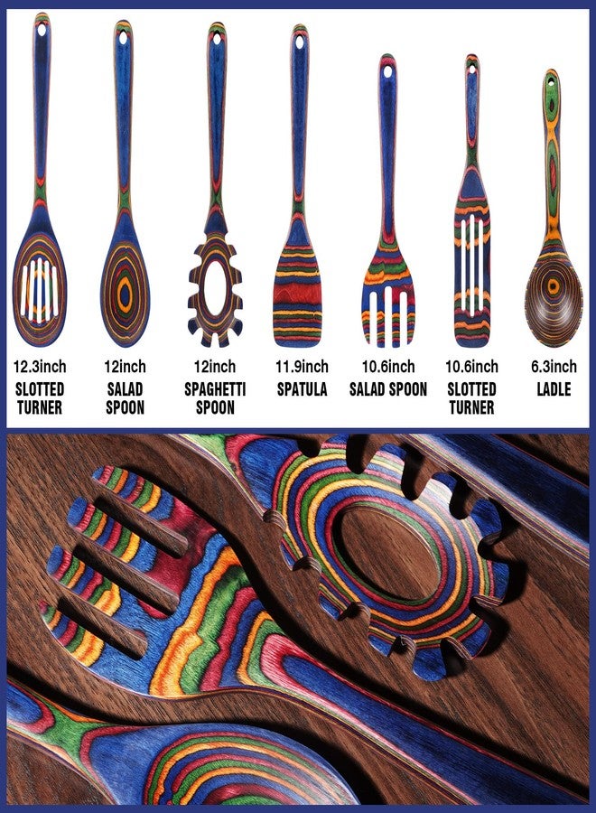 MYRAINBOW Wooden Spoons for Cooking - 7 Piece Pakkawood Kitchen Utensils Set with Spatulas, Spoons, Ladles, and Turner for Mixing, Serving & Cooking - Image 2
