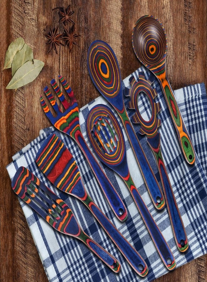 MYRAINBOW Wooden Spoons for Cooking - 7 Piece Pakkawood Kitchen Utensils Set with Spatulas, Spoons, Ladles, and Turner for Mixing, Serving & Cooking - Image 5