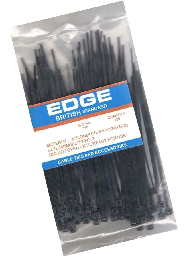 Edge رباطات كابلات إيدج، معيار بريطاني، نايلون66، عبوة من 100 (أسود، 370x7.6 مم) - Image 1