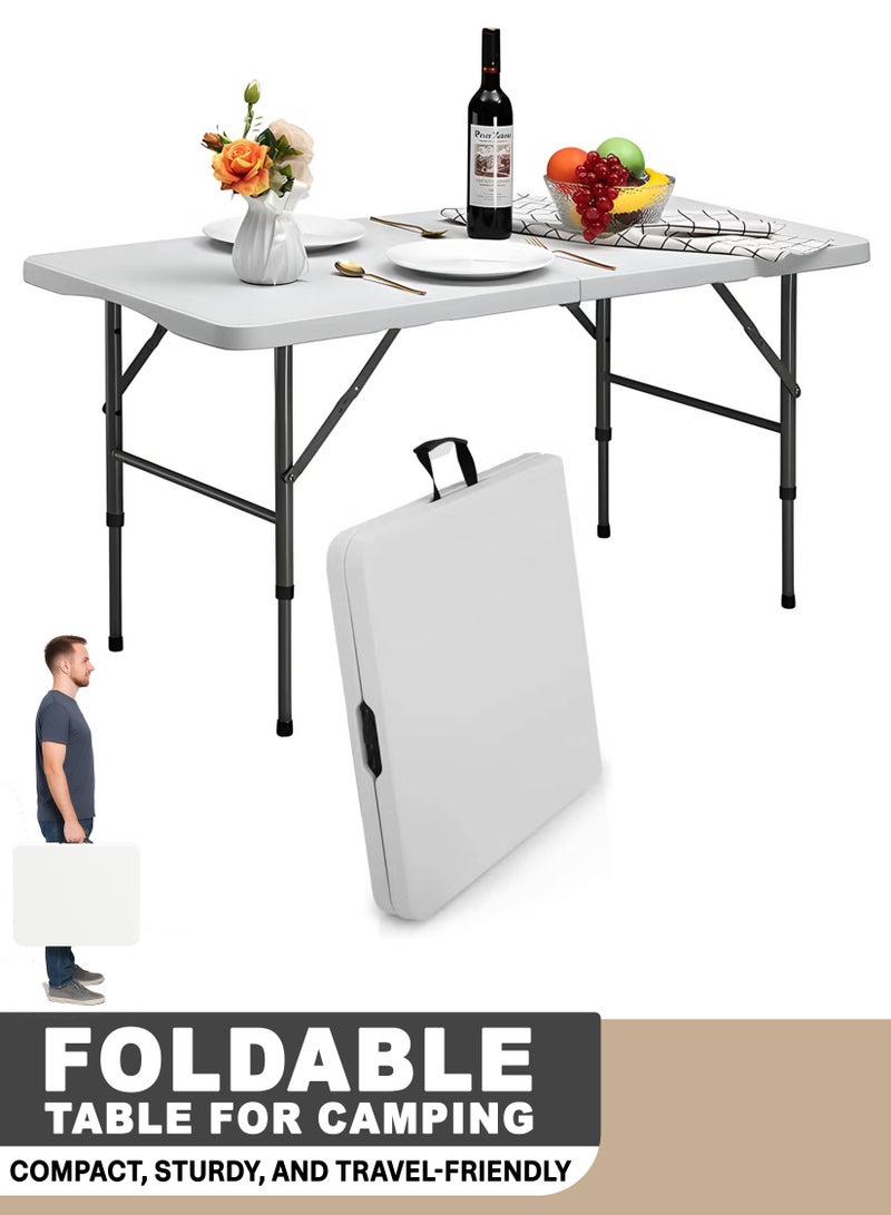 R.VIHAN Multipurpose Rectangle 122cm Centre Folding Camping Table Lightweight Foldable Aluminium Portable Trestle Indoor Outdoor Picnic Barbecue Party Kitchen Home Dining Camping Garden BBQ Tables - Image 1