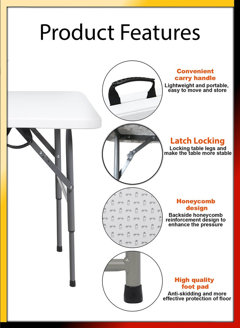 R.VIHAN Multipurpose Rectangle 122cm Centre Folding Camping Table Lightweight Foldable Aluminium Portable Trestle Indoor Outdoor Picnic Barbecue Party Kitchen Home Dining Camping Garden BBQ Tables - Image 3