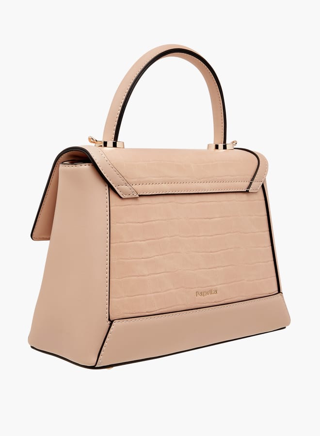 Paprika Women's Textured Satchel Bag with Detachable Strap and Flap Closure - Image 3