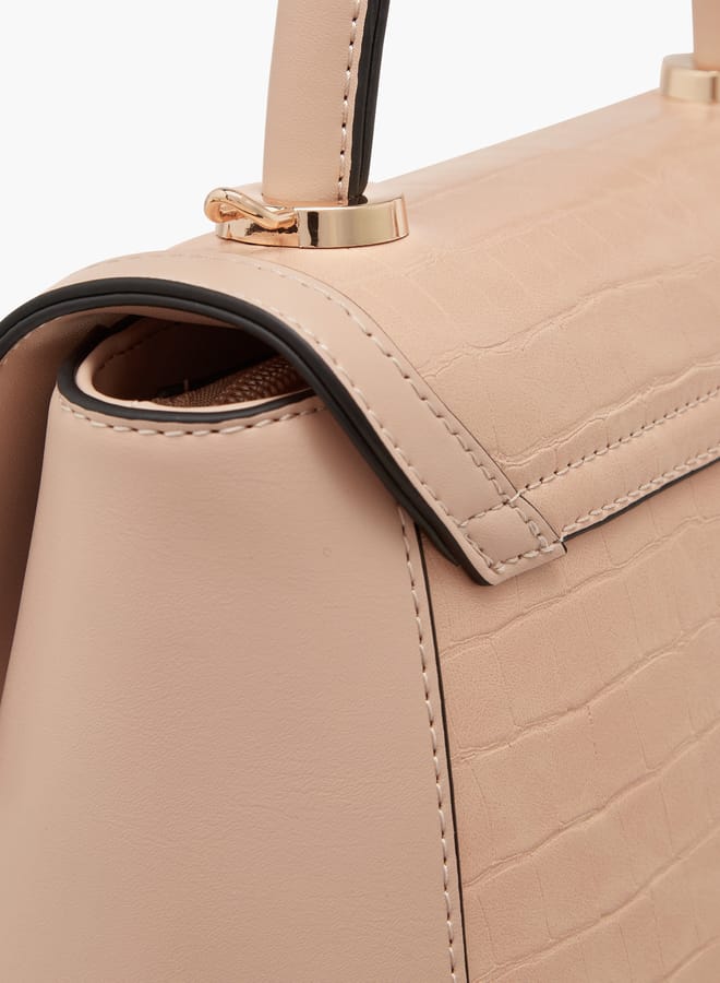 Paprika Women's Textured Satchel Bag with Detachable Strap and Flap Closure - Image 5