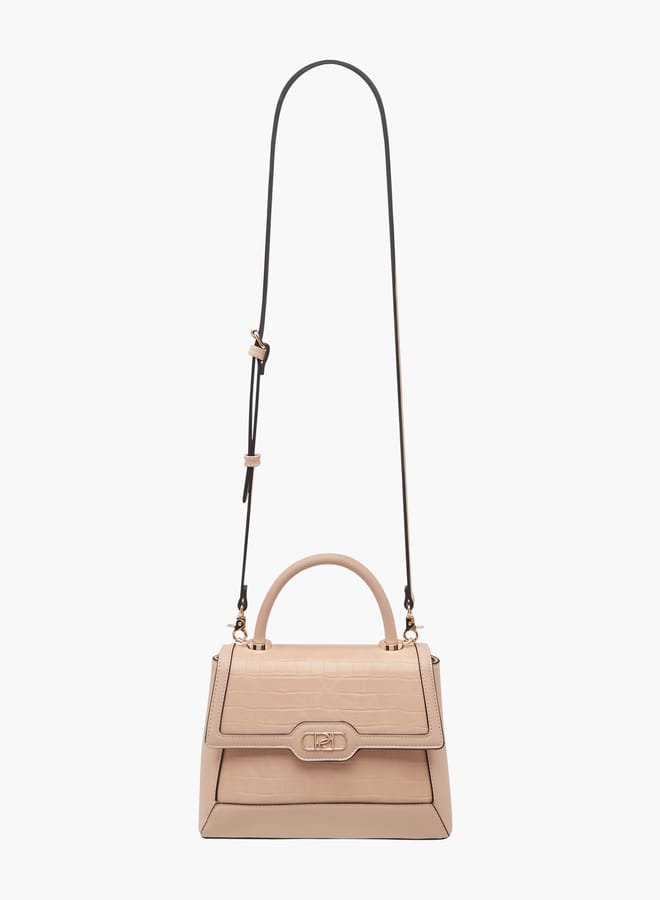 Paprika Women's Textured Satchel Bag with Detachable Strap and Flap Closure - Image 2