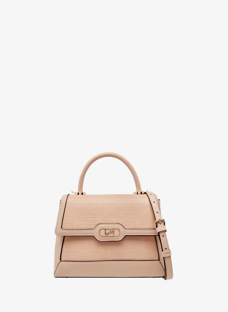 Women's Textured Satchel Bag with Detachable Strap and Flap Closure