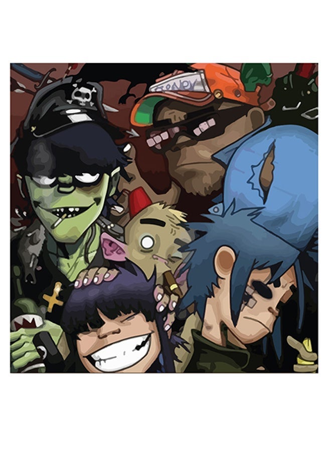 RYN فن الجدران المستوحى من فرقة غوريلاز أخضر/أزرق/بني 30x30 سم - Image 1