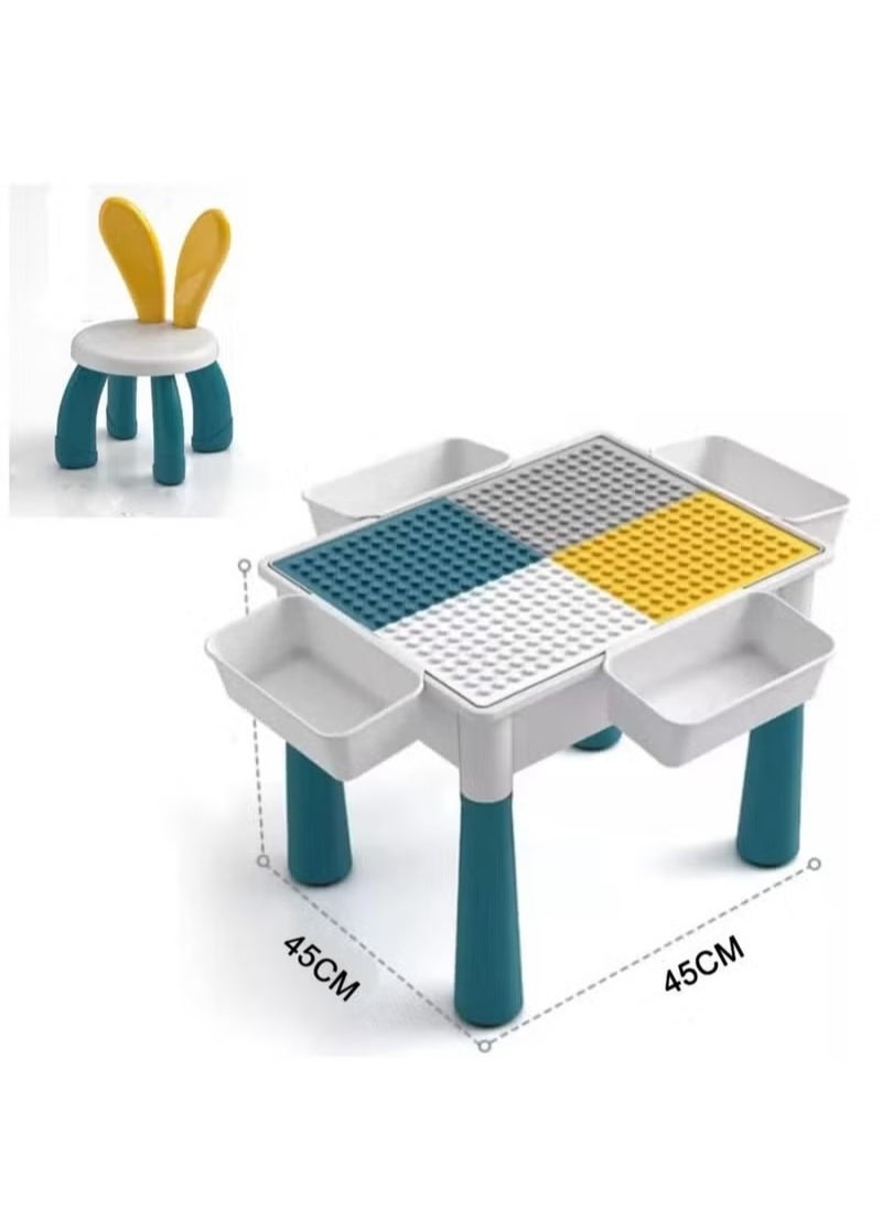 Kids Multi-Functional Educational Study Block Table and Multi Activity Building Storage Organizer with Chair