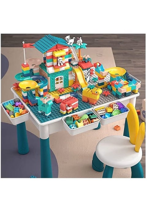 Kids Multi-Functional Educational Study Block Table and Multi Activity Building Storage Organizer with Chair