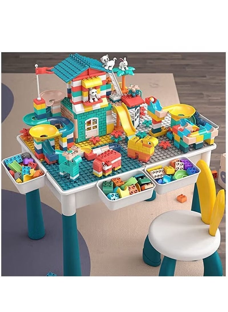 Kids Multi-Functional Educational Study Block Table and Multi Activity Building Storage Organizer with Chair