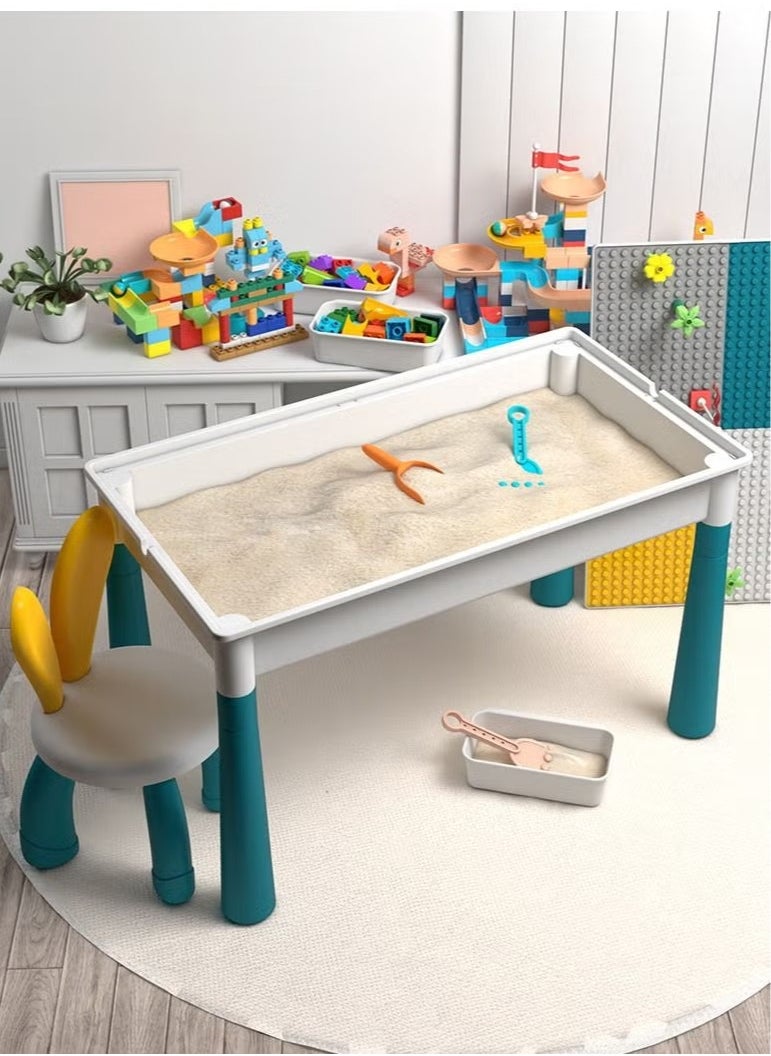 Kids Multi-Functional Educational Study Block Table and Multi Activity Building Storage Organizer with Chair