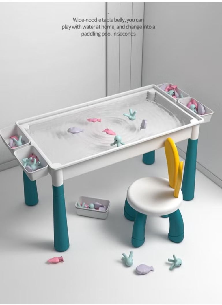 Kids Multi-Functional Educational Study Block Table and Multi Activity Building Storage Organizer with Chair