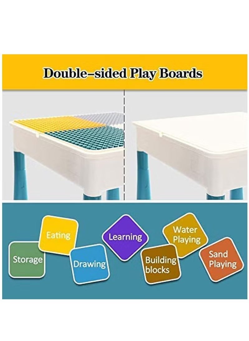 Kids Multi-Functional Educational Study Block Table and Multi Activity Building Storage Organizer with Chair