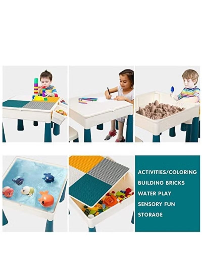 Kids Multi-Functional Educational Study Block Table and Multi Activity Building Storage Organizer with Chair