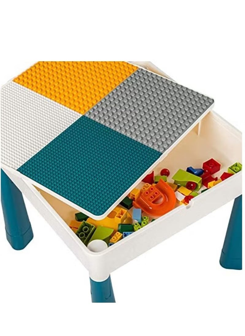 Kids Multi-Functional Educational Study Block Table and Multi Activity Building Storage Organizer with Chair