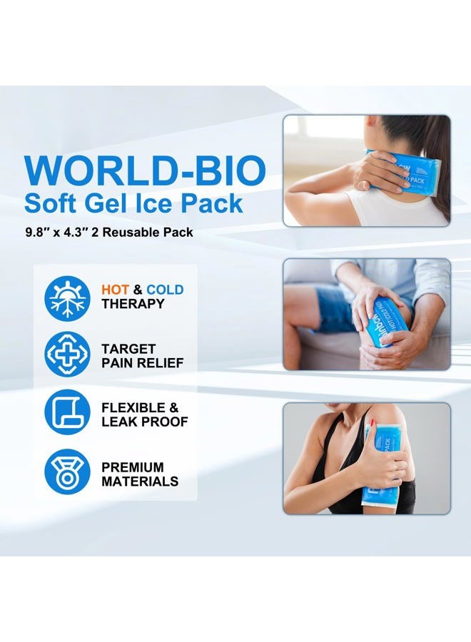 WORLD-BIO حزم الثلج الناعمة القابلة لإعادة الاستخدام 2، حزم الجل الساخنة والباردة للإصابات، الصداع، تخفيف آلام المفاصل، حزمة جل الثلج المريحة للعلاج المرن على الرقبة، الكاحل، الركبة، الساق، الكتف، المرفق، المعصم، القدمين - Image 2