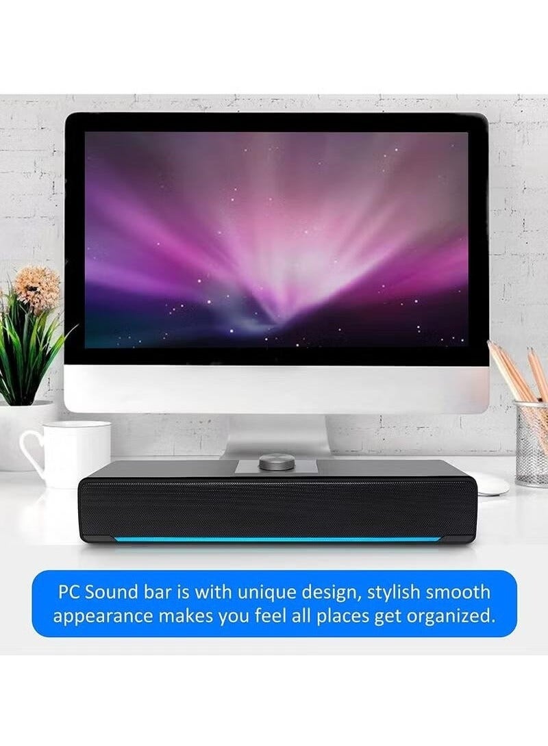 سوبر زي يوث مكبرات صوت للكمبيوتر، شريط صوت سلكي 2.0 ستيريو يعمل بمنفذ USB مع ضوء LED أزرق ووصلة مساعدة 3.5 ملم للتلفزيون وسطح المكتب والكمبيوتر المحمول وشاشة الكمبيوتر والهاتف المحمول - Image 5