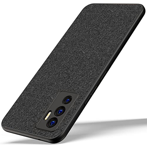 Kapa Soft Fabric Hybrid Protective Back Case Cover for Vivo V23E (Black), PC+Cloth - Image 1