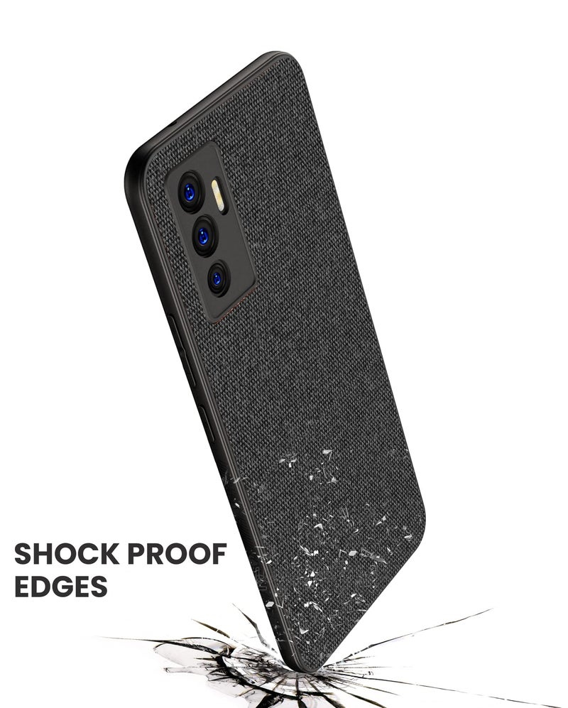 Kapa Soft Fabric Hybrid Protective Back Case Cover for Vivo V23E (Black), PC+Cloth - Image 5