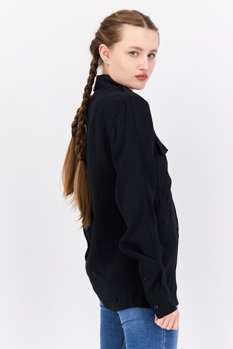 RIVER ISLAND Women Pointed Collar Long Button Detail Shirts, Black - Image 2