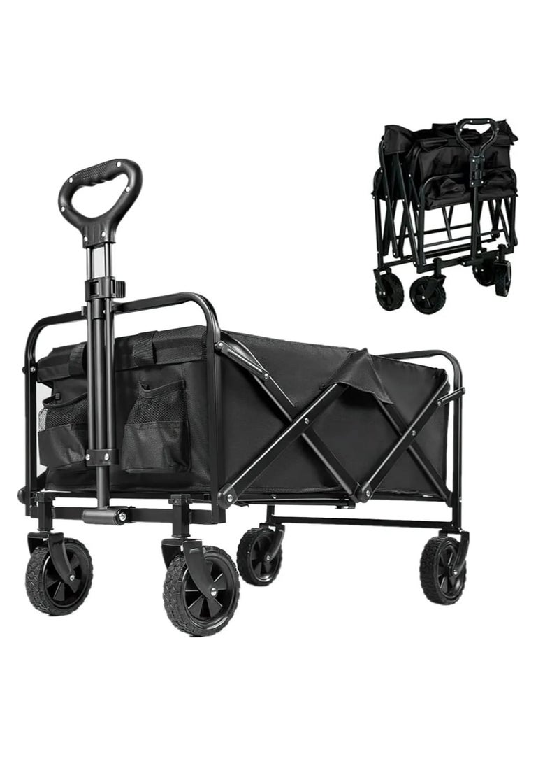 Outdoor Wagon Collapsible with Removable Fabric Festival Garden Camping Picnic Cart Supports Max 150kg Portable Transport Trailer Black  - Image 1