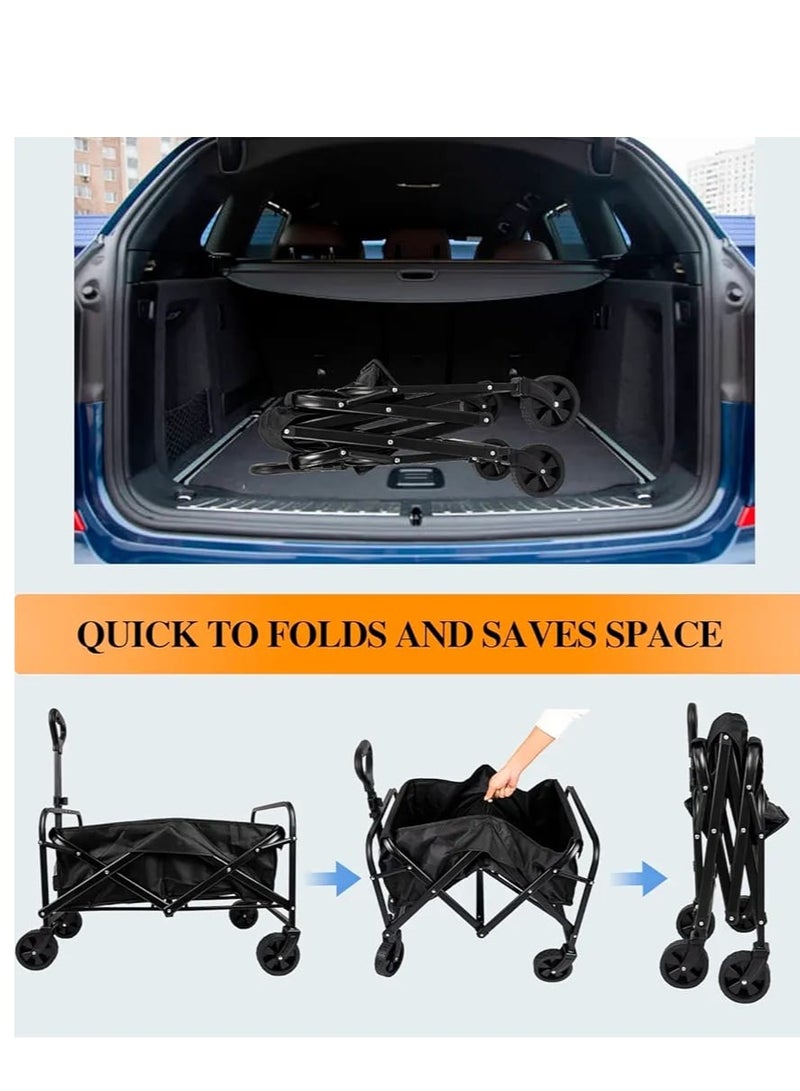 Outdoor Wagon Collapsible with Removable Fabric Festival Garden Camping Picnic Cart Supports Max 150kg Portable Transport Trailer Black  - Image 3