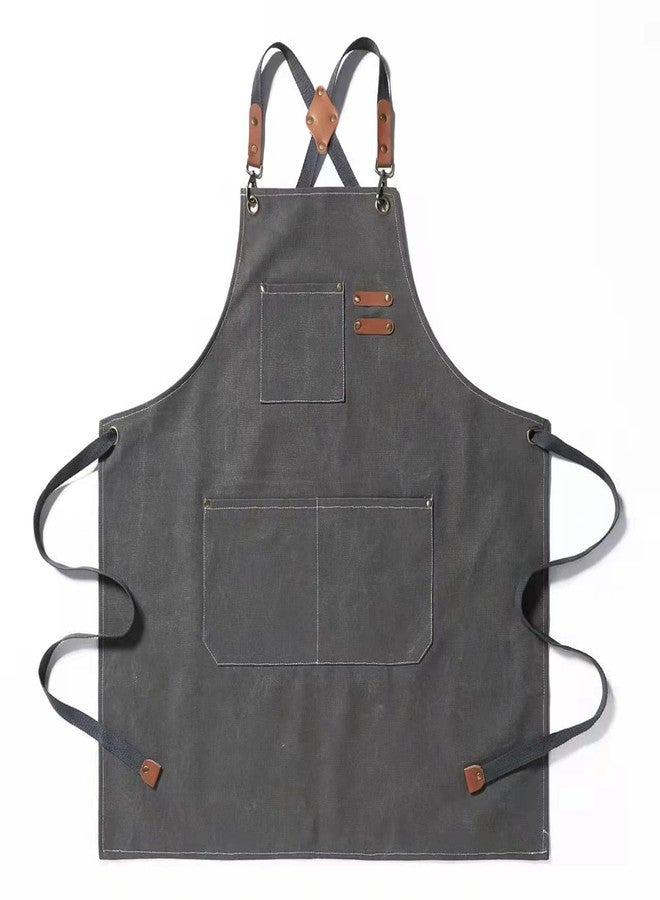 Tosewever Canvas Cross Back Chef Cotton Aprons for Men Women with Large Pockets (Grey) - Image 1