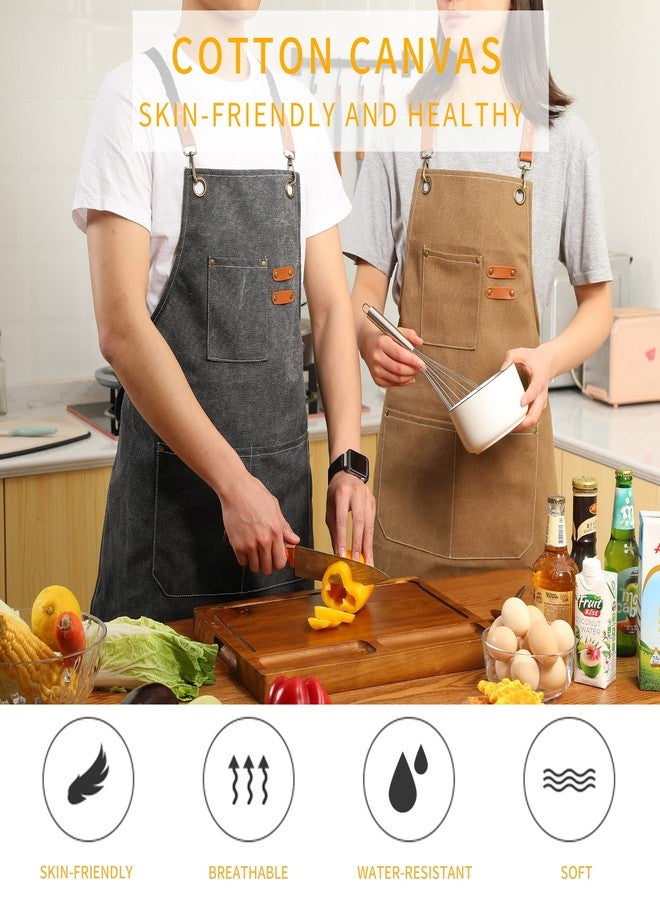 Tosewever Canvas Cross Back Chef Cotton Aprons for Men Women with Large Pockets (Grey) - Image 5