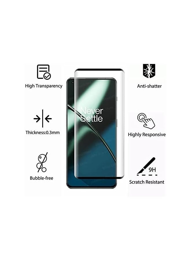 بروماس [عبوة من قطعتين] واقي شاشة من الزجاج المقسى لهاتف OnePlus 11 5G، صلابة 9H عالية الوضوح ومغطاة بالكامل ومنحني شفاف ومقاوم للخدش وخالي من الفقاعات وبصمات الأصابع - Image 2