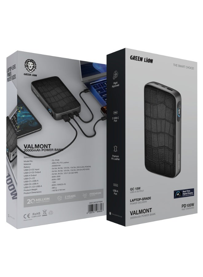 GREEN LION VALMONT 20000 mAh Power Bank PD 100W & QC 16W with TFT Real Time Digital Display / Dual Type-C & USB-A Ports /Fast Charger Powerbank 20000mAh- Black - Image 3