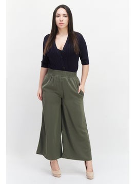 French Connection Women Wide Leg Plain Palazzo Pants, Olive  - Image 4