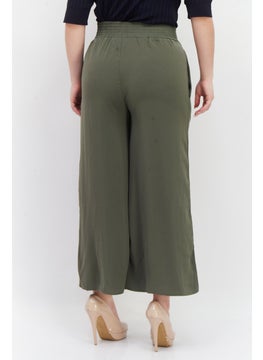 French Connection Women Wide Leg Plain Palazzo Pants, Olive  - Image 3