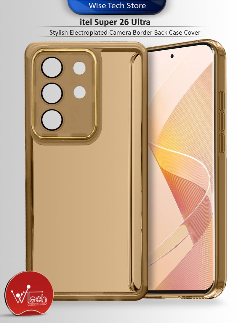 دبليو تيك غطاء خلفي لهاتف itel Super 26 Ultra 4G 2025 من السيليكون الشفاف الناعم لحماية عدسة الكاميرا، رفيع جدًا وأنيق مع إطار معدني مطلي حول الكاميرا - بني - Image 1