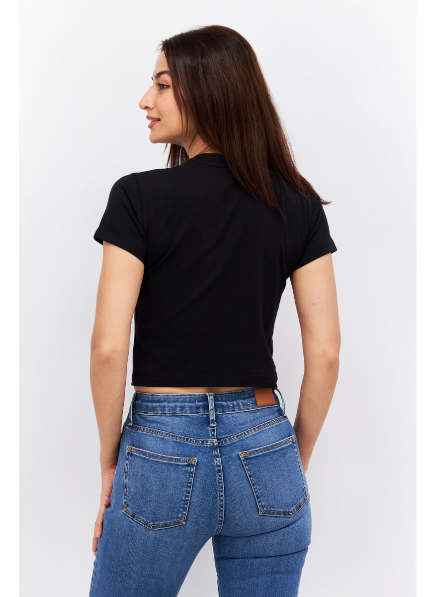 Women Crew Neck Short Sleeve Brand Logo Crop Top, Black - pzsku/ZF1584E1D5CEA46ED9C9CZ/45/_/1739110565/a1fb9d0a-5c13-4e70-984e-621823f43c2d