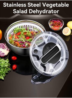 LEOKOR Salad Spinner, Multifunction Fruit Cleaner Drainer, Stainless Steel Design Vegetable Dryer with 3.5L Bowl, Manual Salad Spinner and Drain Lettuce Quick Spinner  - Image 2
