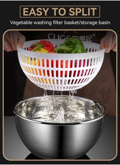 LEOKOR Salad Spinner, Multifunction Fruit Cleaner Drainer, Stainless Steel Design Vegetable Dryer with 3.5L Bowl, Manual Salad Spinner and Drain Lettuce Quick Spinner  - Image 3