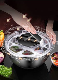 LEOKOR Salad Spinner, Multifunction Fruit Cleaner Drainer, Stainless Steel Design Vegetable Dryer with 3.5L Bowl, Manual Salad Spinner and Drain Lettuce Quick Spinner  - Image 4